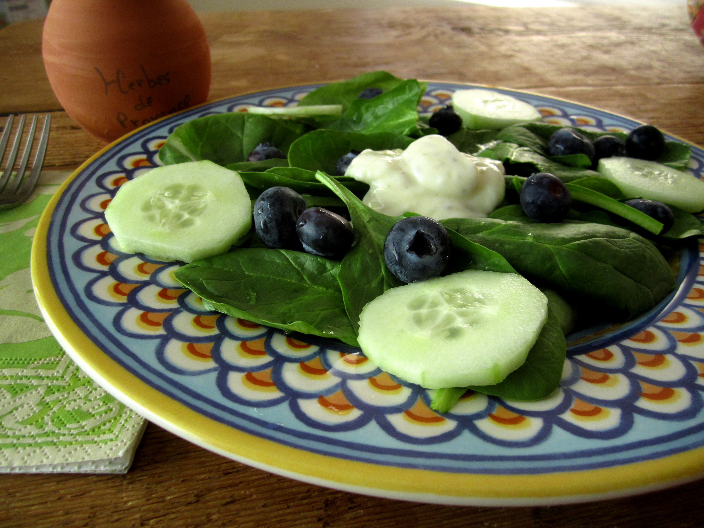 Spinach & Blueberry Salad With Yogurt & Herb Dressing