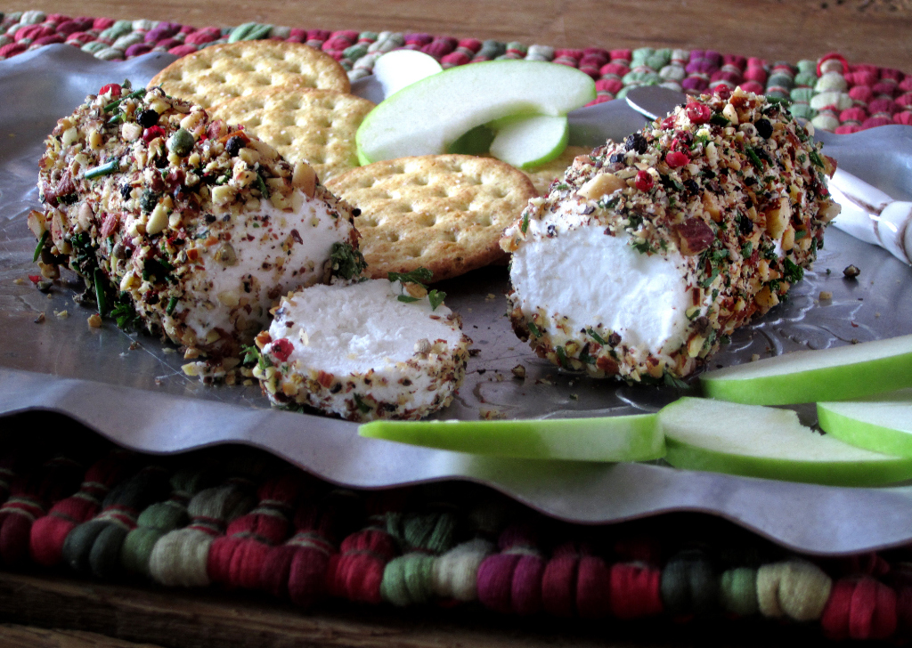 Smoked Almond & Peppercorn Goat Cheese Log